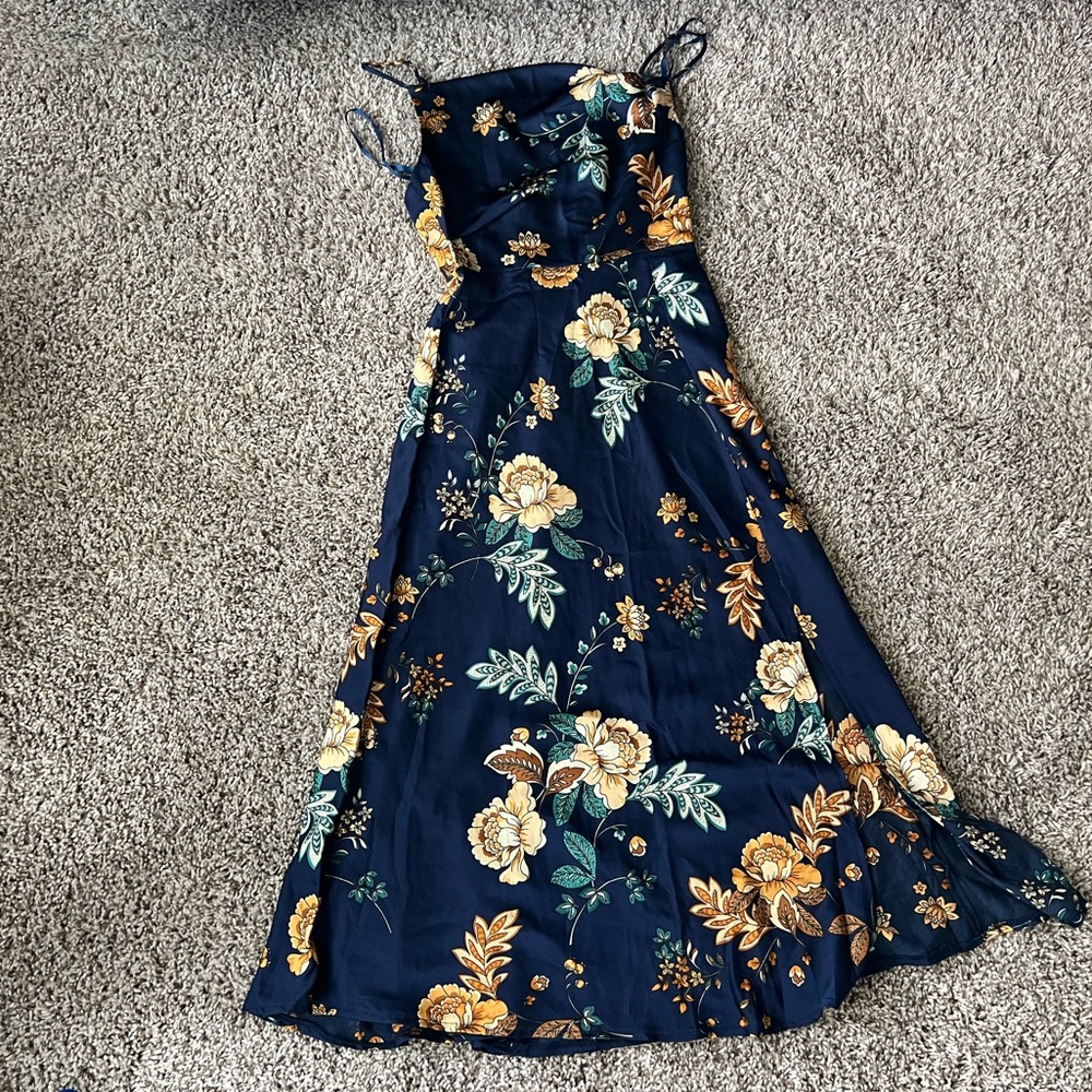 Petal and pup blue floral cowl neck midi dress